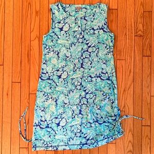 T By Talbots Dress  L Casual Shift Dress Paisley Blue Sleeveless Cotton Rayon